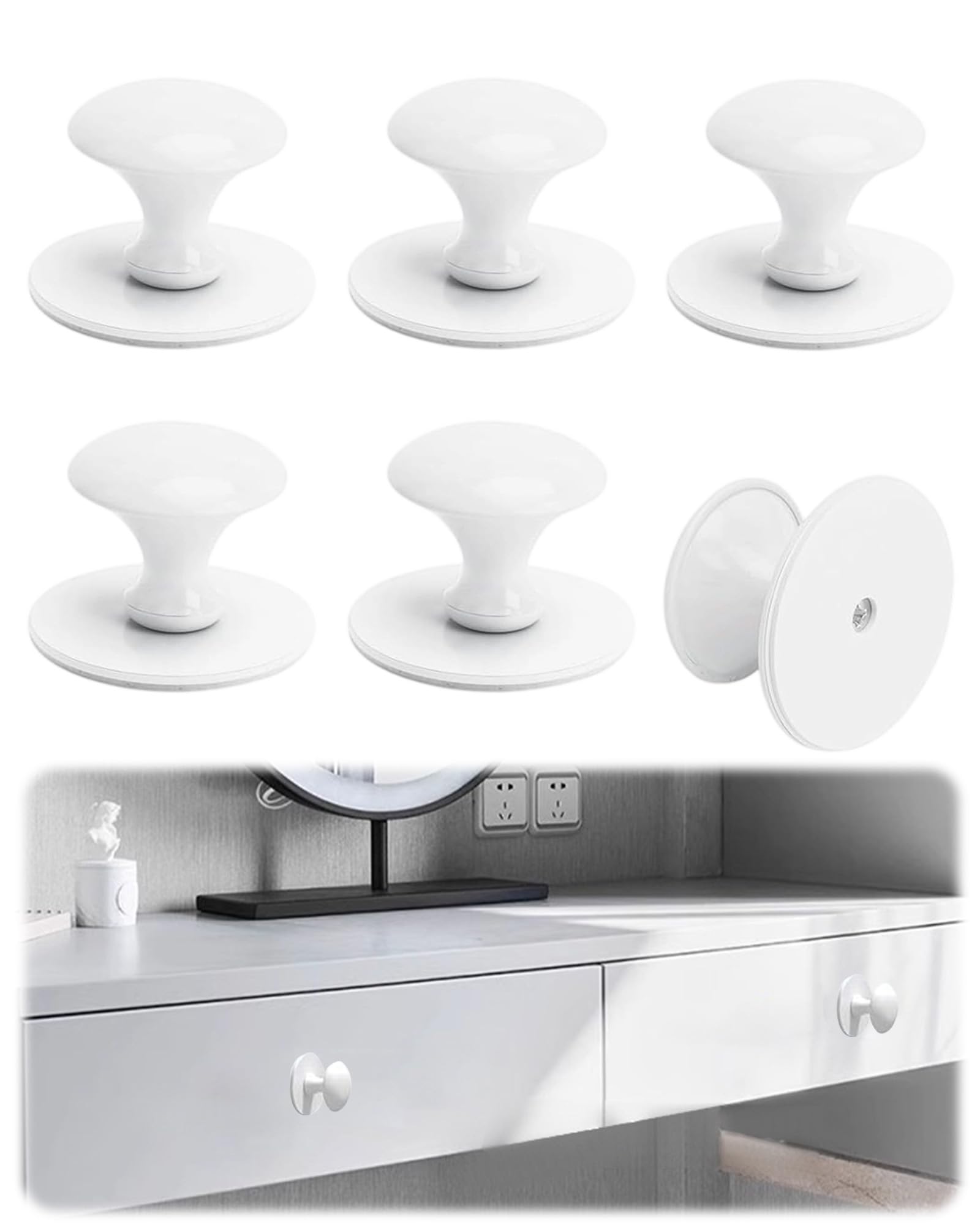 6 Pezzi Bianco Pomelli per Mobili Adesivi, Eleganti Pomelli per Cassetti, Antichi Manici per Armadi da Cucina, Rotondi, per Armadio, Cassetti, Armadi, Mobili, Mobili