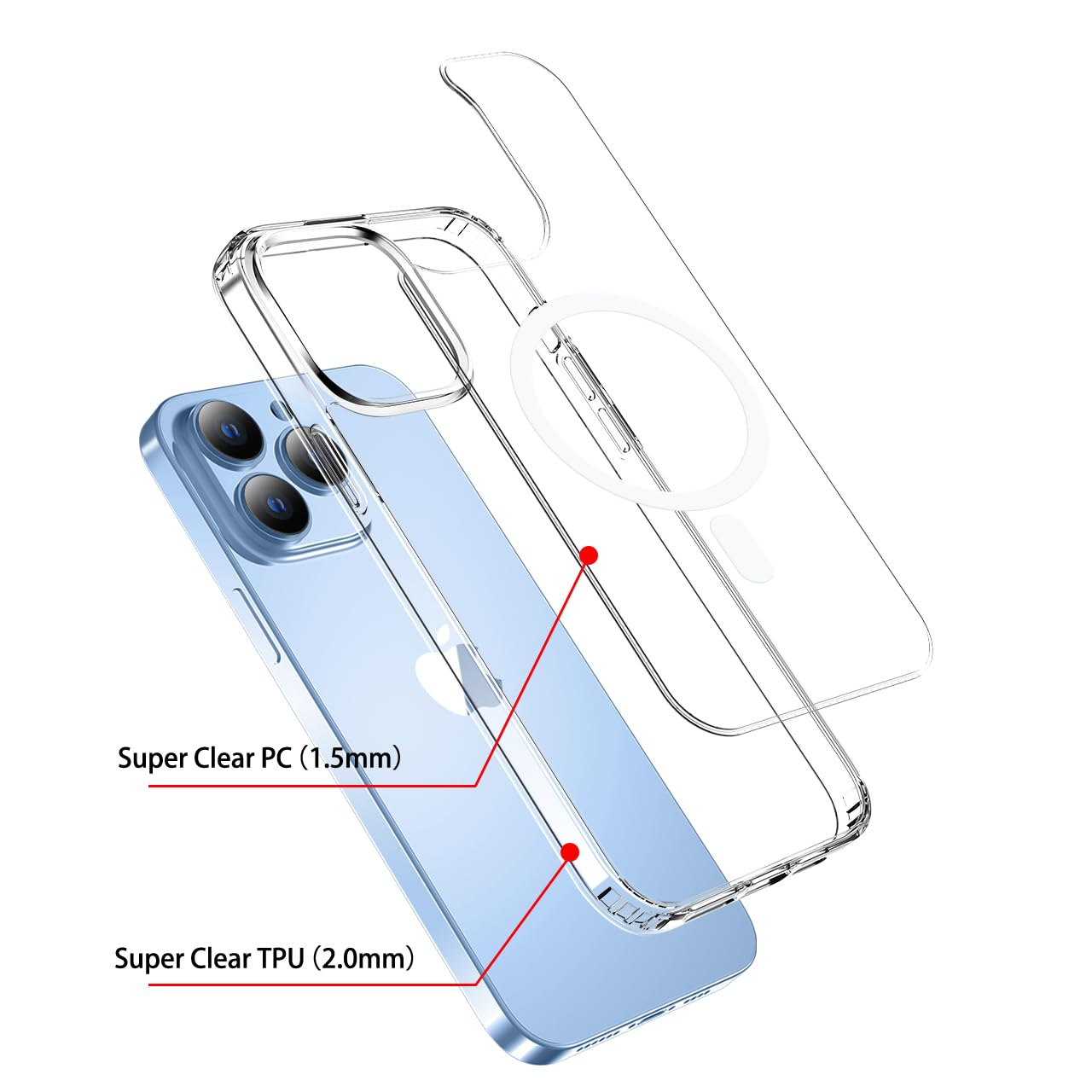 Custodia Per iPhone 13 Pro 6.1 Pollici Compatibile con Mag-Safe,Resistente ai Graffi, Struttura Protettiva Antiscivolo, Classico Stile Cover Trasparente