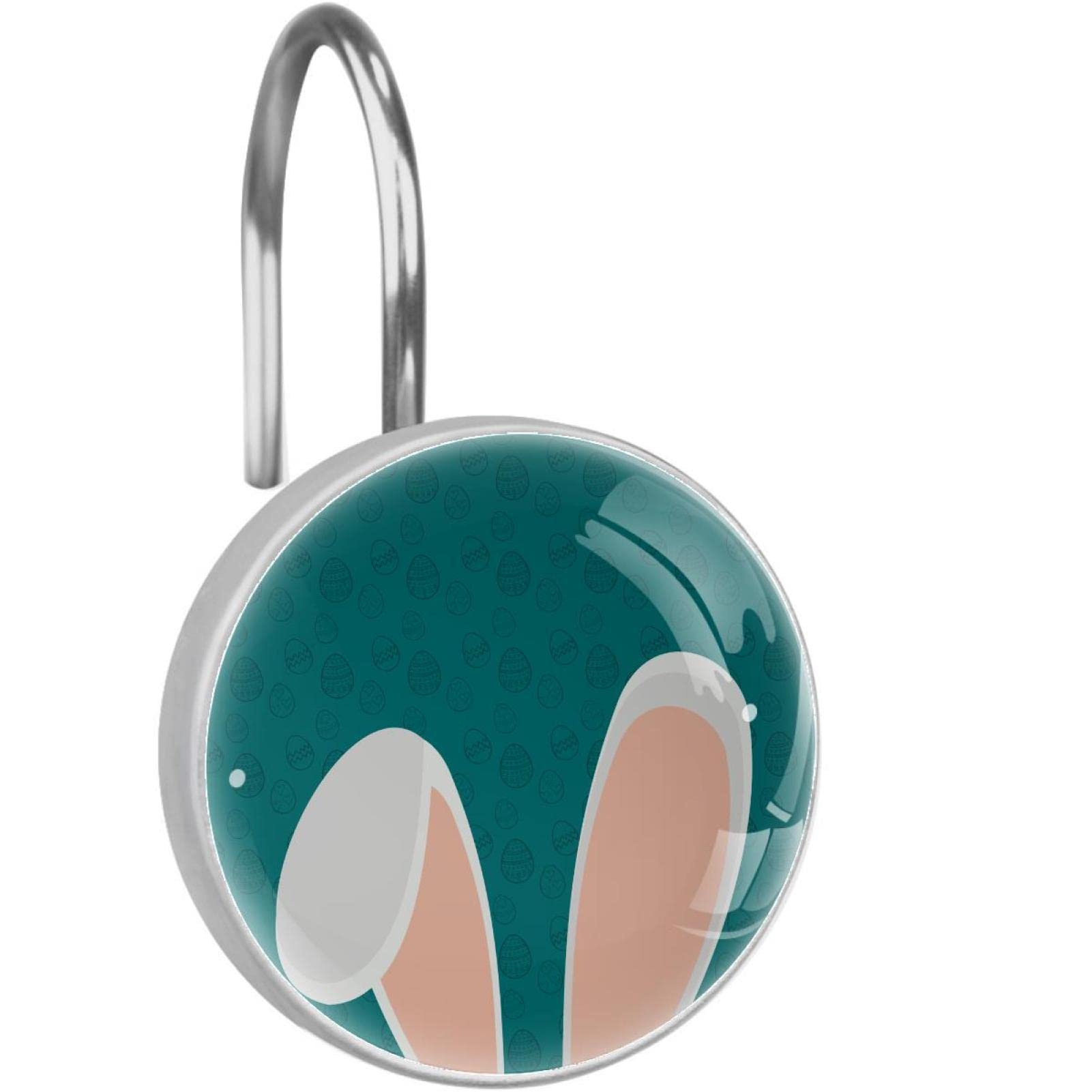 Crochets rideau de douche inox Lot de 12 anneaux anti-rouille à motif lapin de Pâques pour bain