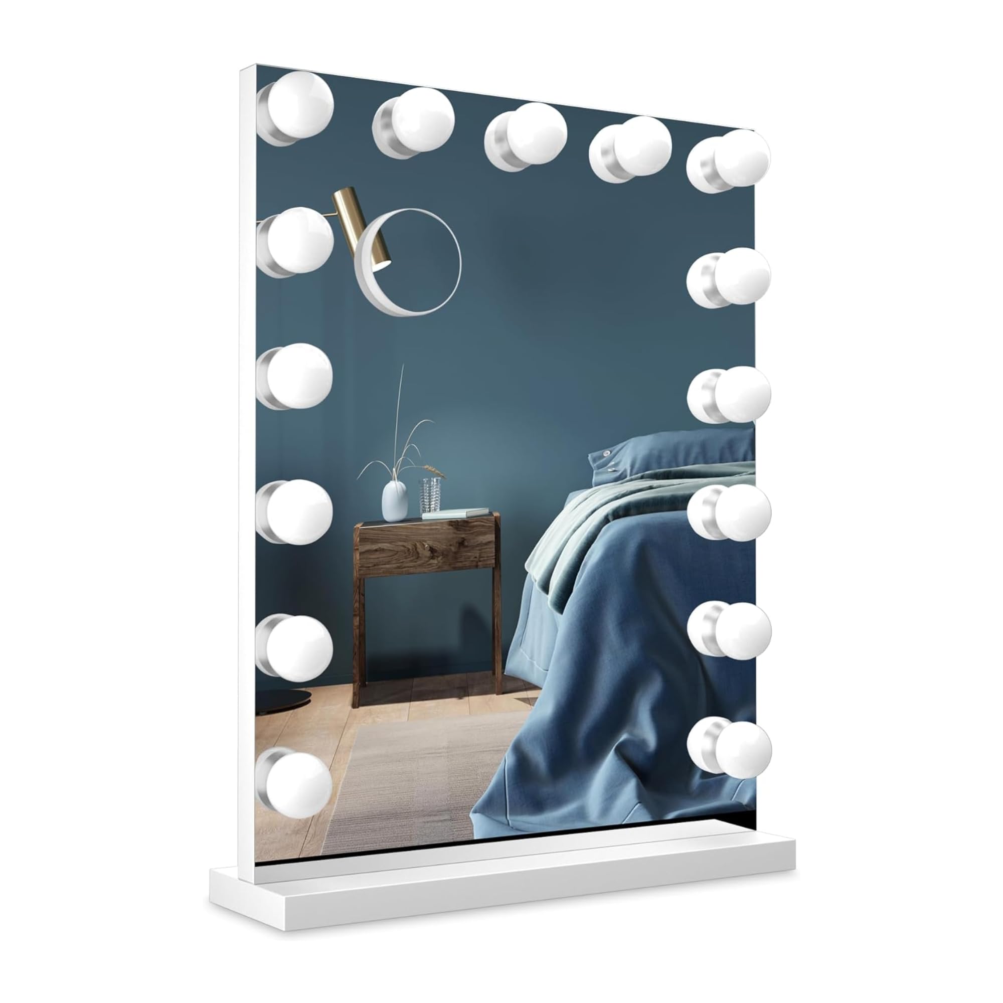 Bayt Hollywood Schminktischspiegel, Kosmetikspiegel, Vanity Table, LED Beleuchtung, 15 Dimmbare lampen, 3 Lichtmodi, Touchscreen, 10x Vergrößerungsspiegel, 60 x 43 cm, Weiß
