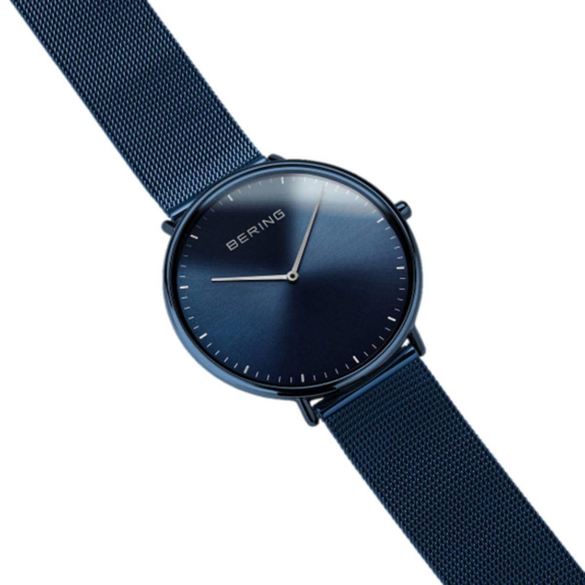 BERING Unisex zegarek kwarcowy Movement - Ultra Slim Collection ze stali nierdzewnej i szkiełkiem szafirowym 15739-397, niebieski, bransoletka