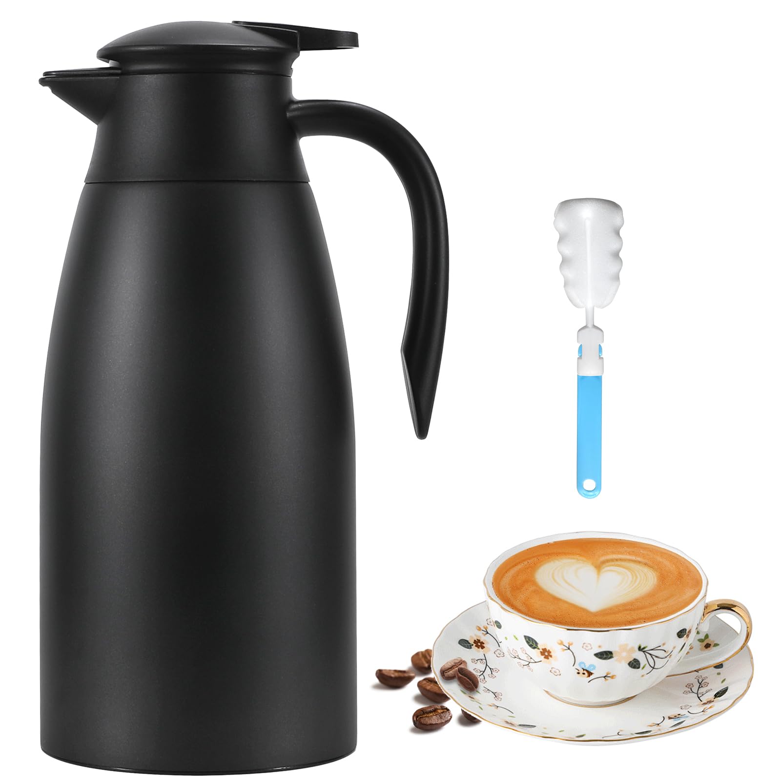 Jarra de café térmica, jarra de café aislada de acero inoxidable para mantener el café caliente y el agua caliente, 12 horas, jarra de café al vacío de doble pared (negro)