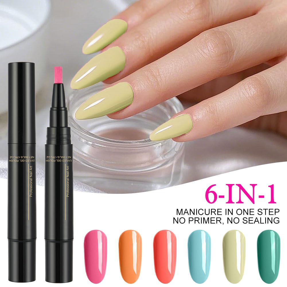 Szybkoschnący lakier do paznokci 3 w 1 jednoetapowy lakier do paznokci UV Nail Polish Pen, pisaki do lakieru do paznokci w 6 kolorach szybkoschnący dla kobiet, dziewcząt, seria kolorowa