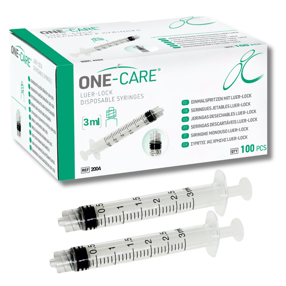 ONE-CARE 3ml Luer-Lock Syringes, Sterile, 100/bx Blister-Packed Syringes 3cc