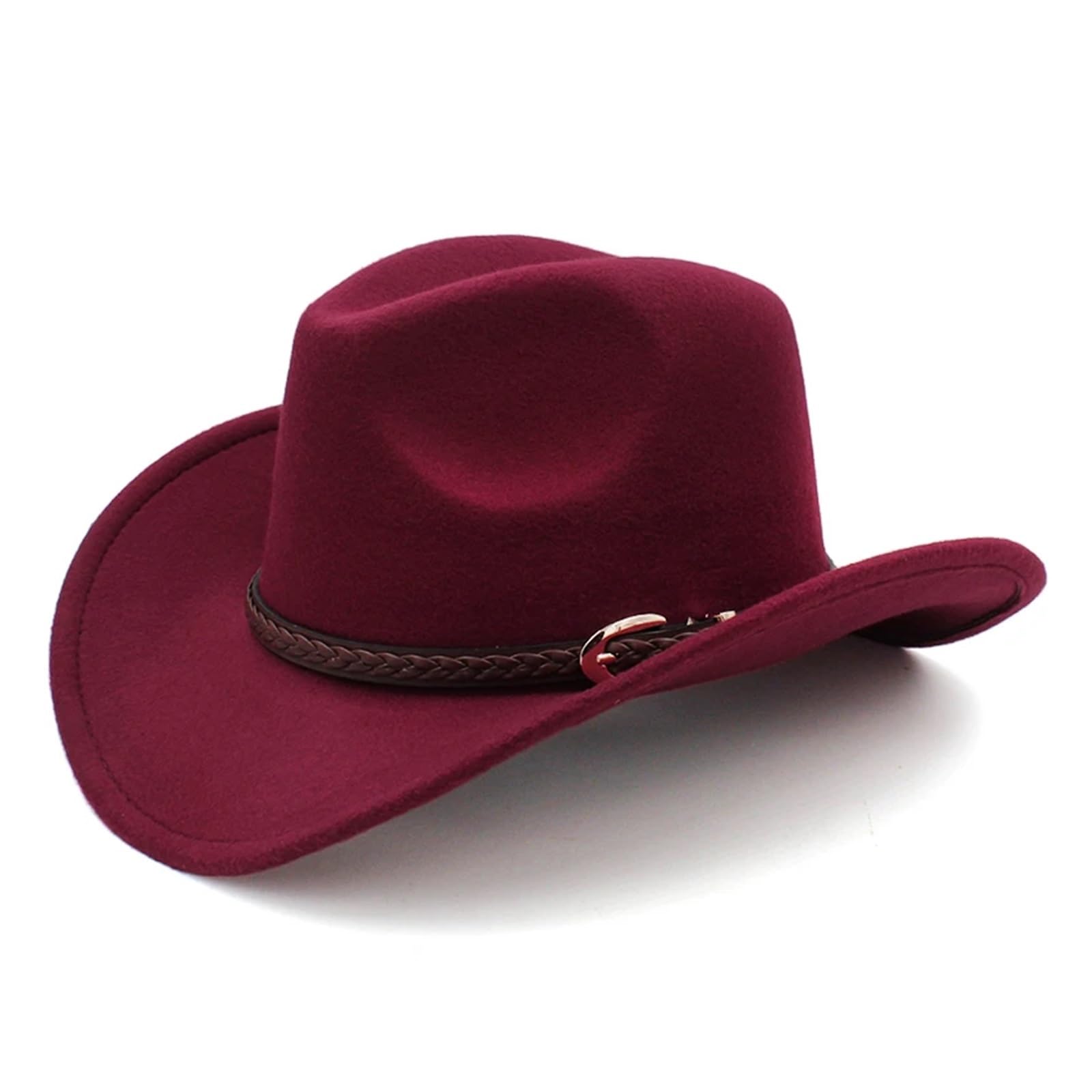 Cappello Cowboy Cappello da Cowboy Western con Tesa Larga in Lana Vintage Cinturino in Pelle Color caffè, Modello Cowgirl(Wine,57cm)
