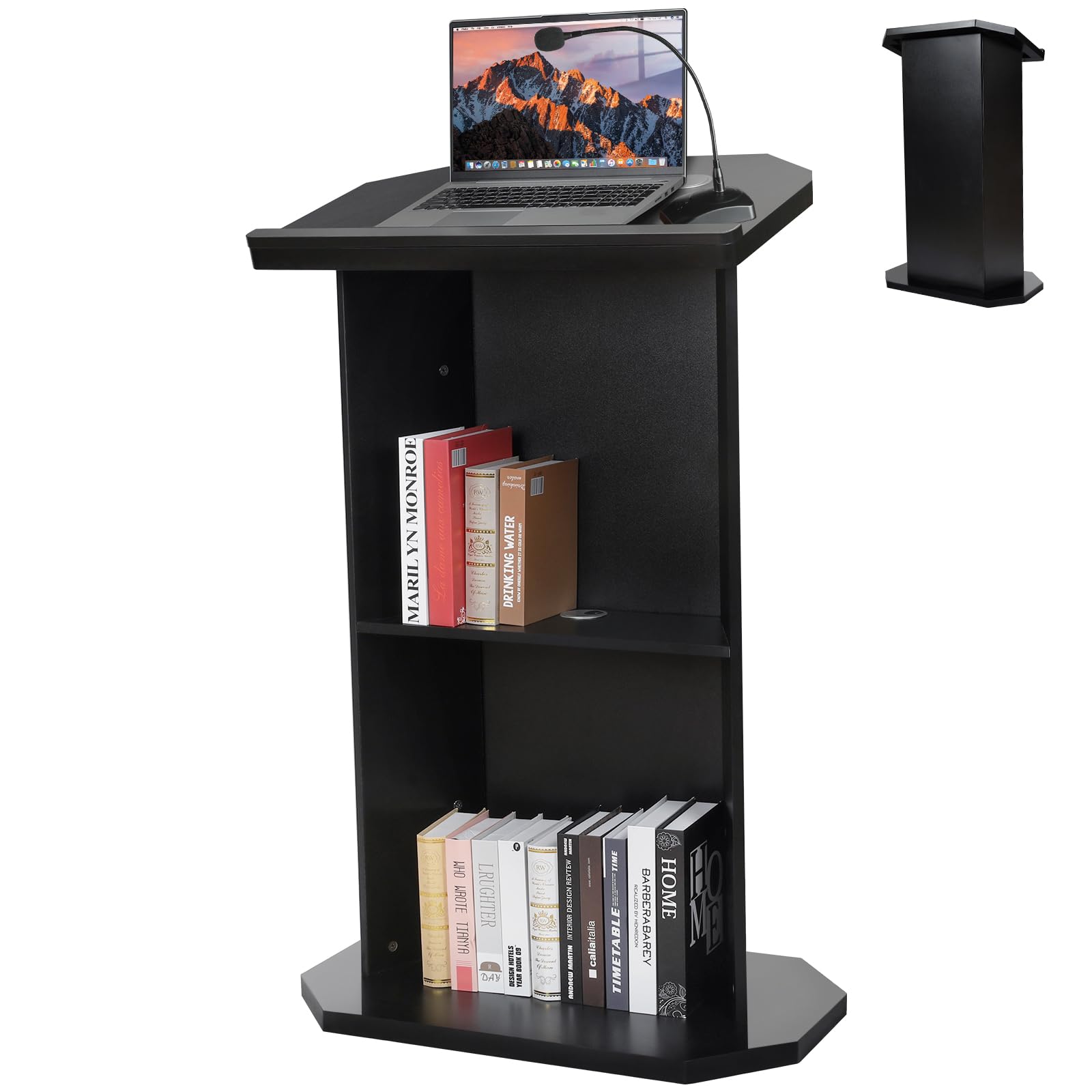 Afitdon Podium en bois, Grand podium en bois, Pupitre de conférencier haut en bois massif premium avec compartiment de rangement à double couche, Pupitre de conférencier pour église, conférence, école