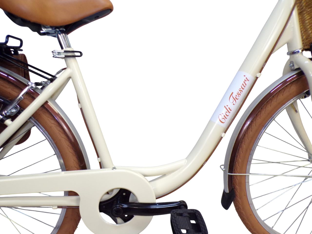 Cicli Tessari - bicicletta donna bici da passeggio city bike 26 cambio 6 velocita' telaio basso cesto in vimini vintage con borse laterali