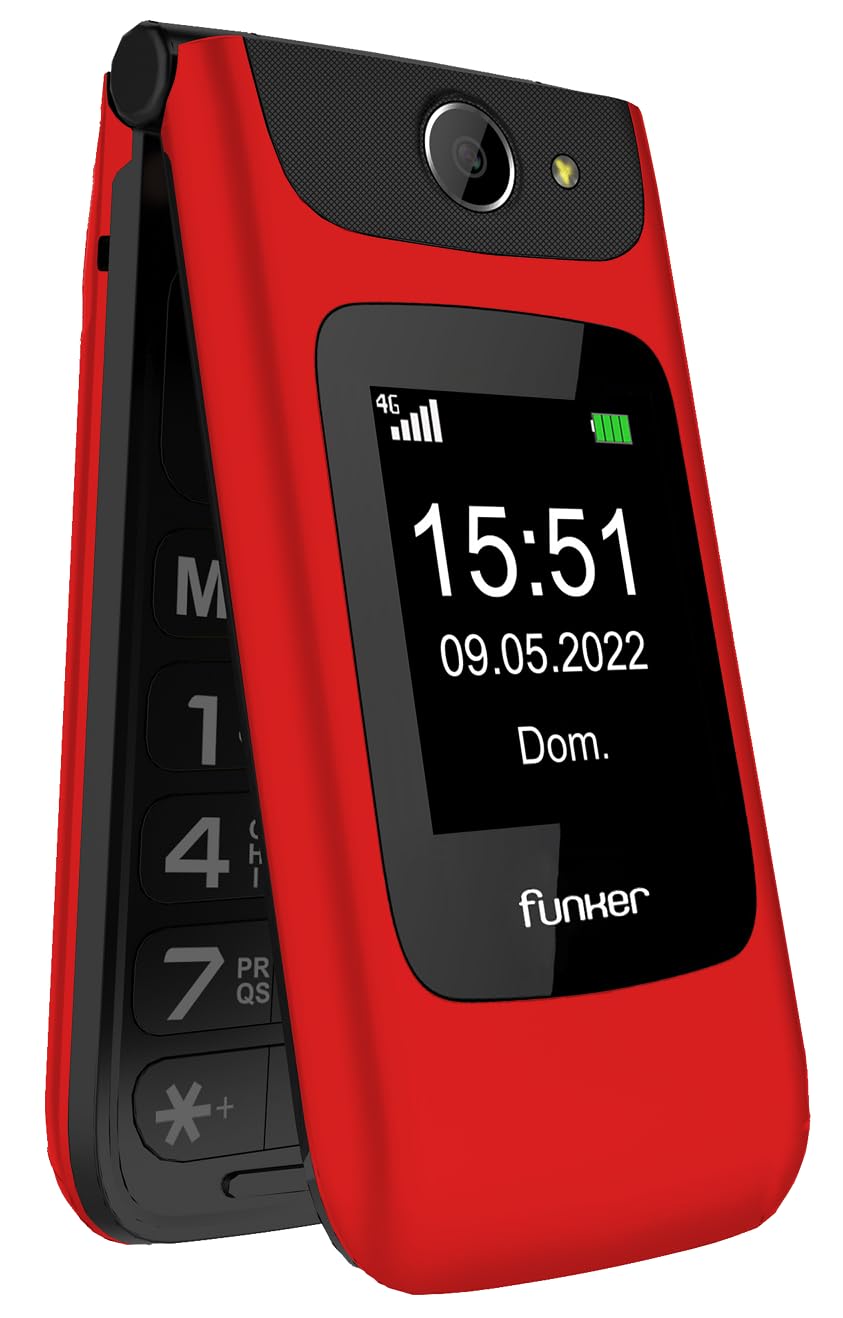 Funker C200 Comfort 4G - Teléfono móvil 4G Volte de Tapa para Mayores, Botones y Teclas Grandes, fácil de Usar, botón SOS, USB-​C, 3 memorias directas, Bateria 1000mAH (Rojo)