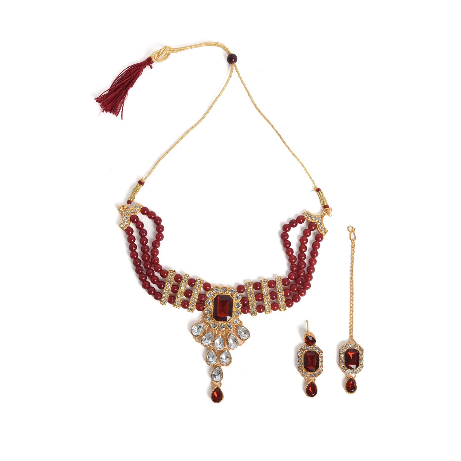 SOHI Kundan Gold Plated Necklace Set | Red jewellery set for women | choker necklace, Earrings and Maangtika | antique jewellery set traditional | kundan jewellery | Alloy (B09P531CY9) Amazon Price History, Amazon Price Tracker