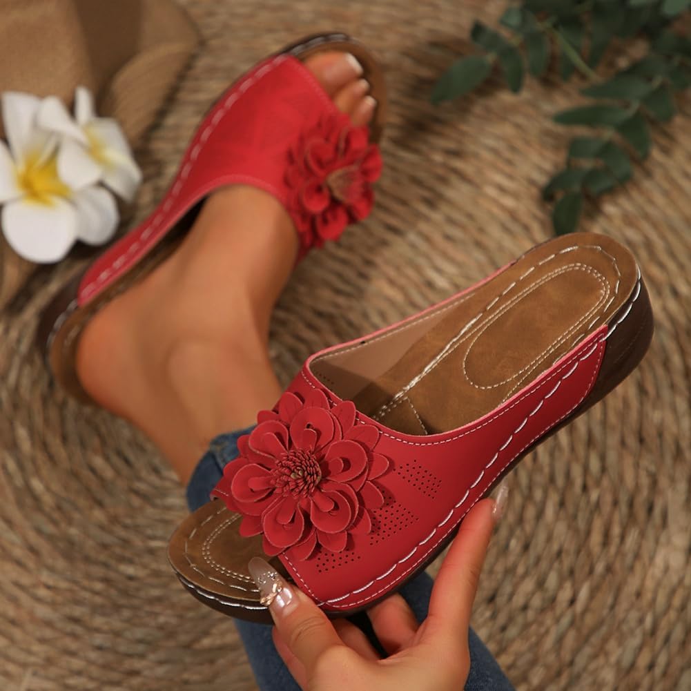 Womens Wedge Sandals 2026 Flower Summer Dressy Flat Open Toe Platform Shoes Casual Boho Slip on Beach Walking Sandals