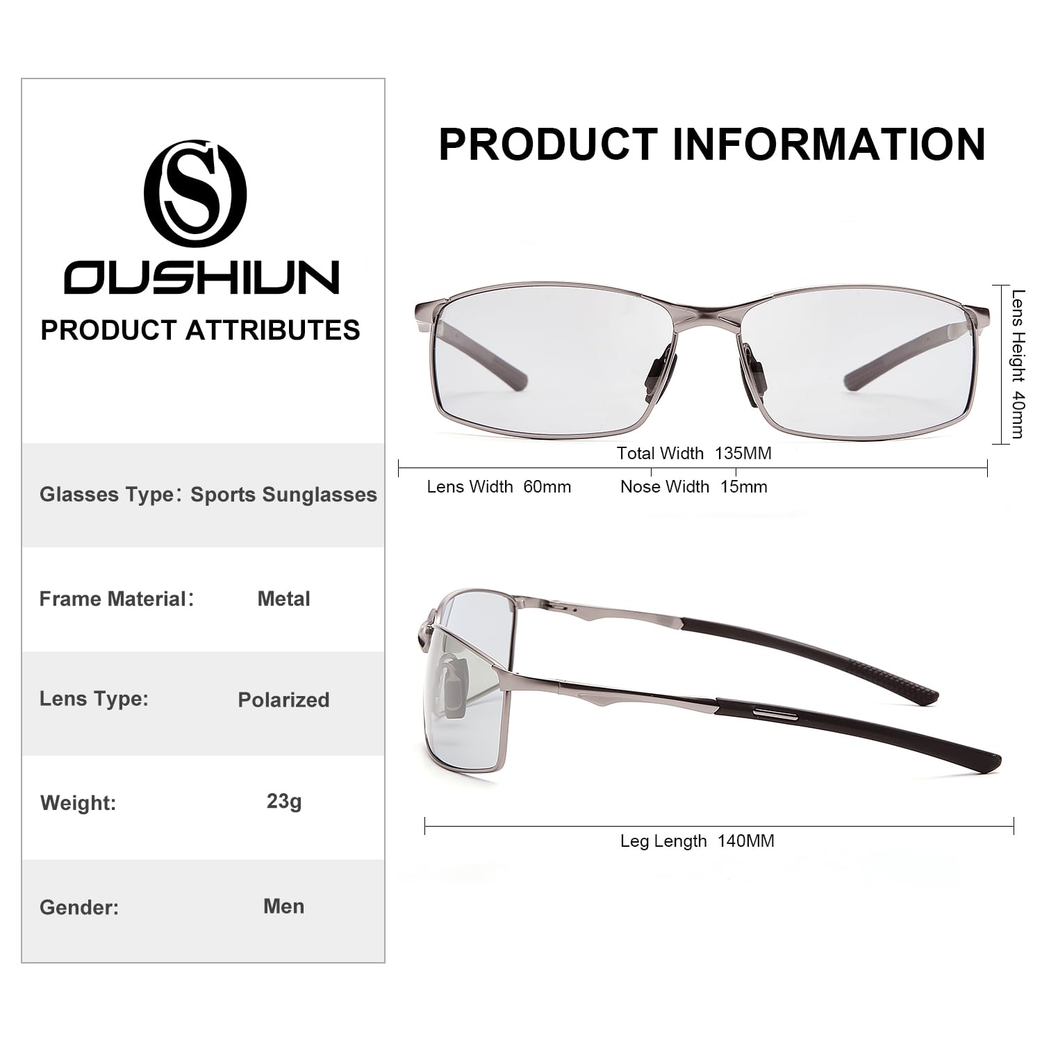 Lunettes de sport polarisées pour homme - Cadre en métal - Protection UV - Conduite - Pêche - Cyclisme - Course - Conducteur