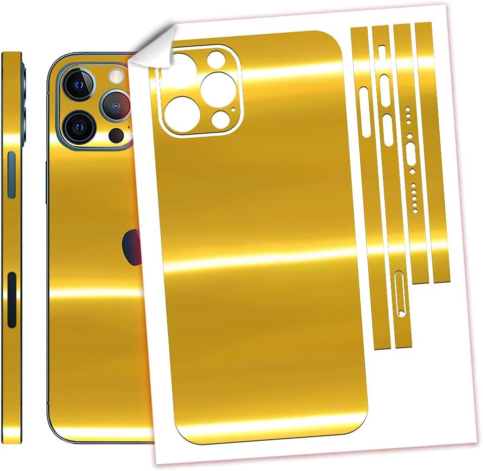 SopiGuard Sticker Skin for iPhone 12 Pro MAX Precision Edge-to-Edge Back and Sides Vinyl Decal (Chrome Gold)