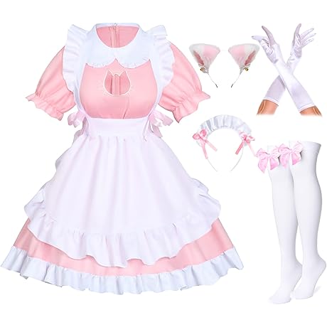 Pink Anime French Cat Maid Lingerie Uniform Outfit