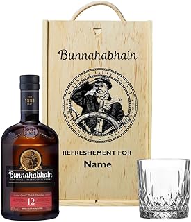 Personalised Bunnahabhain 12 Year Old Islay Single Malt Scotch Whisky Gift Set with Whisky Glass in a Wooden Box 70cl 463 ABV Gifts for Men Mens Gifts Fathers Day Christmas Birthdays