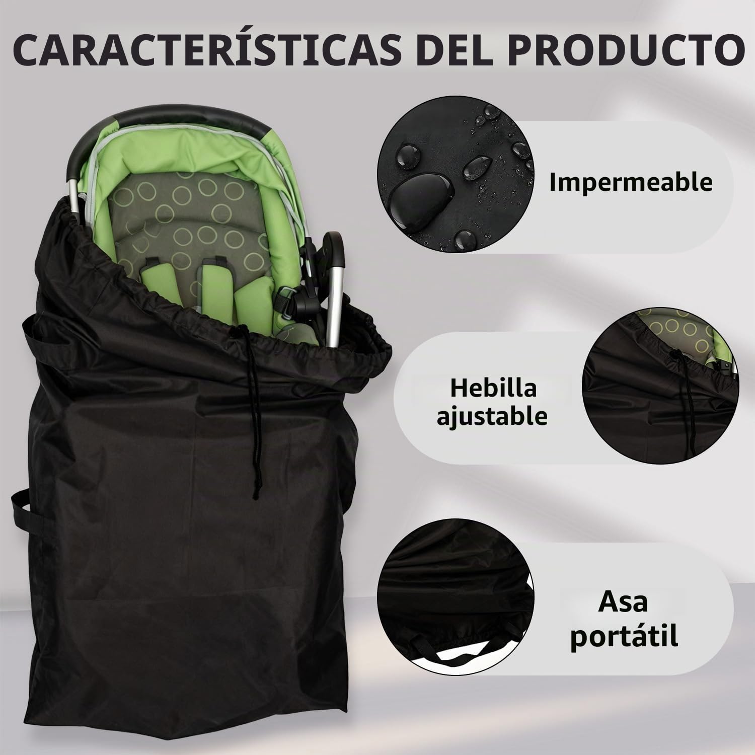 Bolsa Carro Bebe,Bolso de Viaje para Cochecito de Bebé, Bolsa de Almacenamiento Impermeable y Ligera con Correa, 114x39x30 cm, Ideal para Paseos, Viajes en Avión y Día a Día