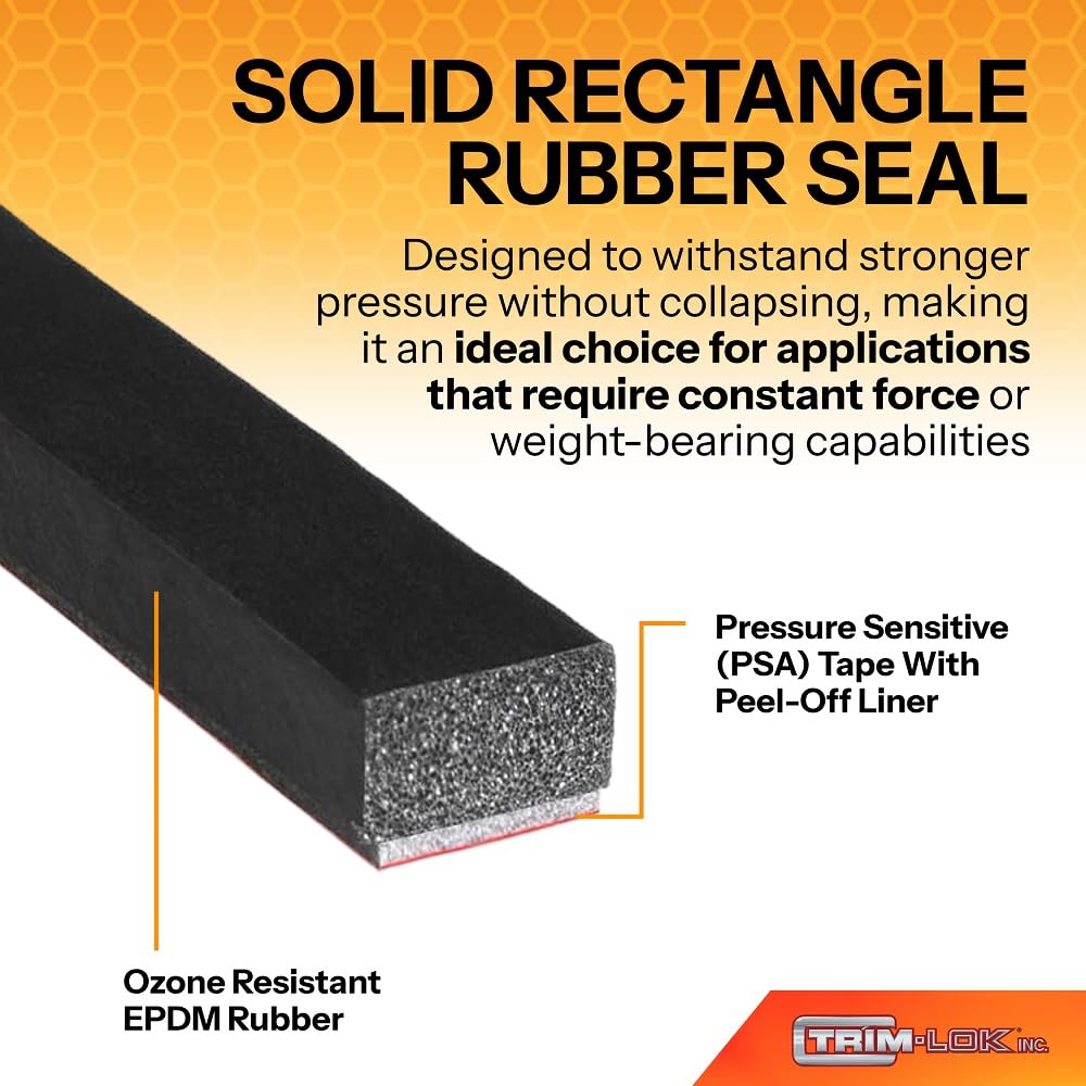 Trim-Lok Solid Rectangle Rubber Seal – .5" Height, .75
