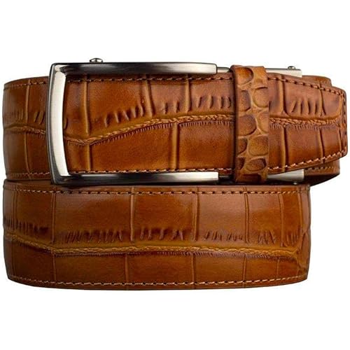 Nexbelt Ratchet Alligator Embossed Leather Premium Dress Belt 2.0 with Adjustable Buckle, Tan