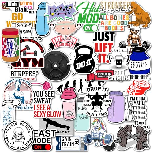 Image of WallDesign Fitness Motivation Sticker Set (40 Decals) - Perfect for Gifting, Mobile, Laptops, Bottles & Accessories | Stylish, Durable, Laminated Vinyl for Fitness Enthusiasts-Self-Adhesive