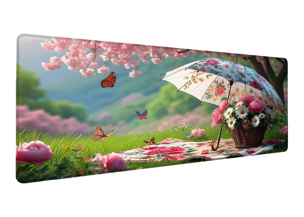 Gamingowa podkładka pod mysz XXL, 1000 x 500 x 3 mm, podkładka pod mysz, duży kwiat, podkładka na biurko, antypoślizgowa gumowa podstawa, na biurko, szyte krawędzie, podkładka pod mysz, podkładka na