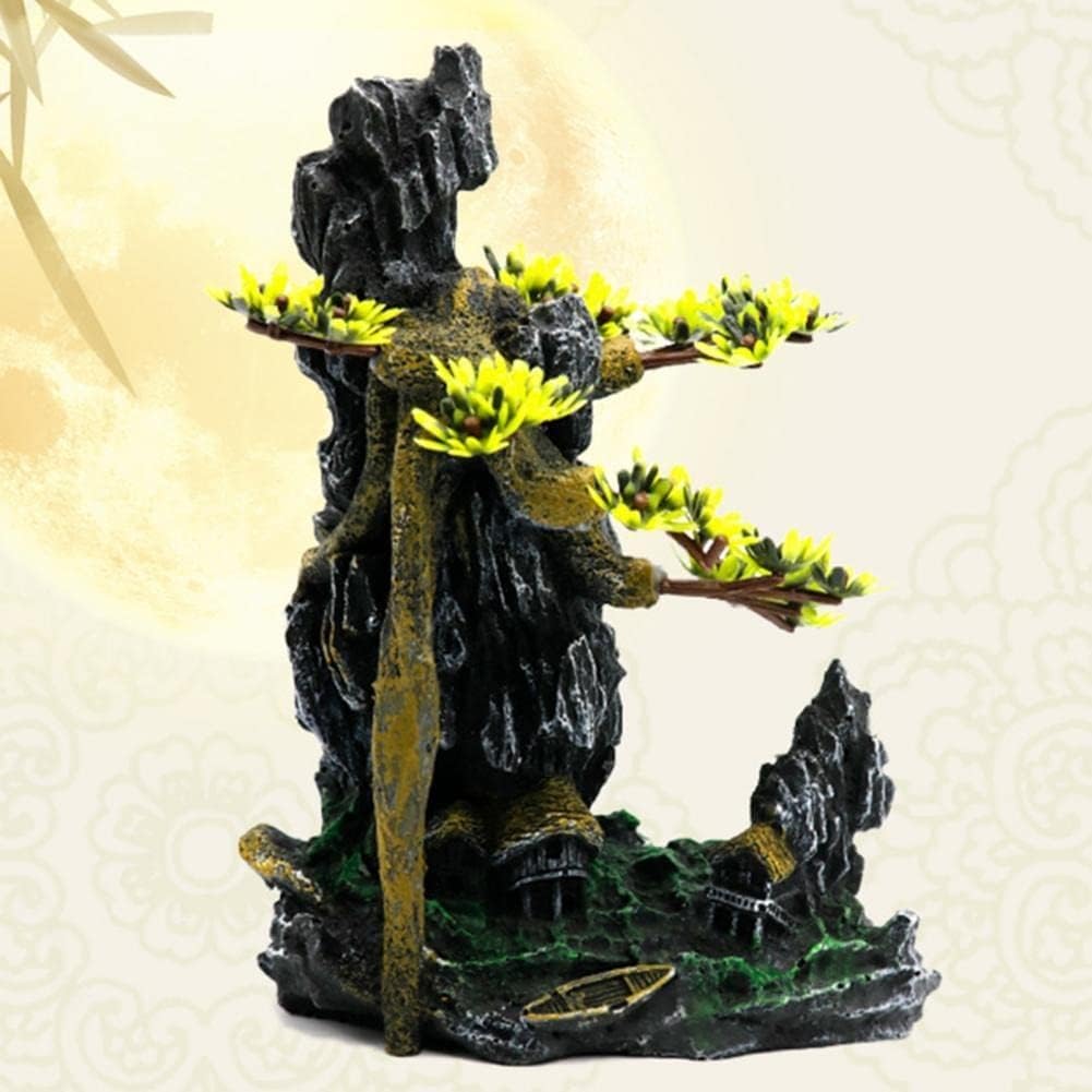 形状と樹脂製 ロッカリー 山 水族館 装飾 魚飼育用の水槽 風景 オーナメント クラフト ブラック 配置アイテム (D 5.96イン