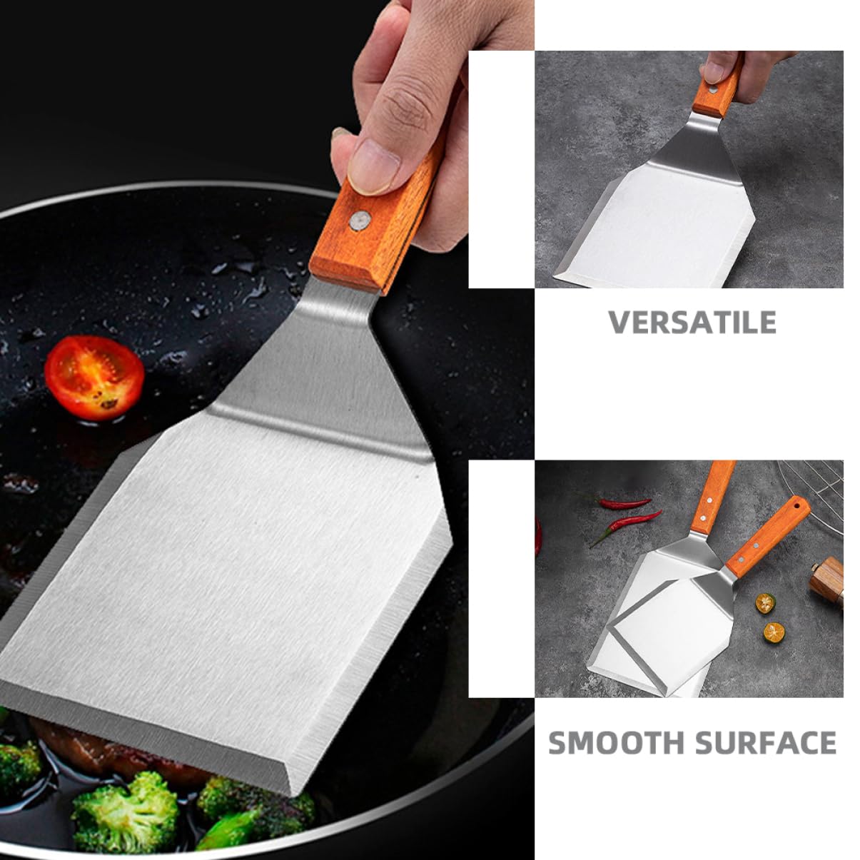 ULTECHNOVO 2 Stück Pfannkuchenwender aus Edelstahl mit Holzgriff Hitzebeständig zum Wenden von Pfannkuchen und Sandwiches