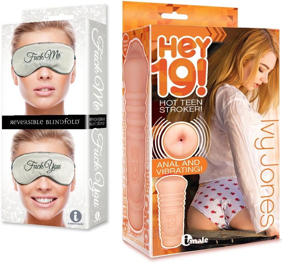 Sex Toy Couples kit of Fuck Me/Fuck You Mask and Icon Brands Vibrating Pussy Stroker Ivy Jones