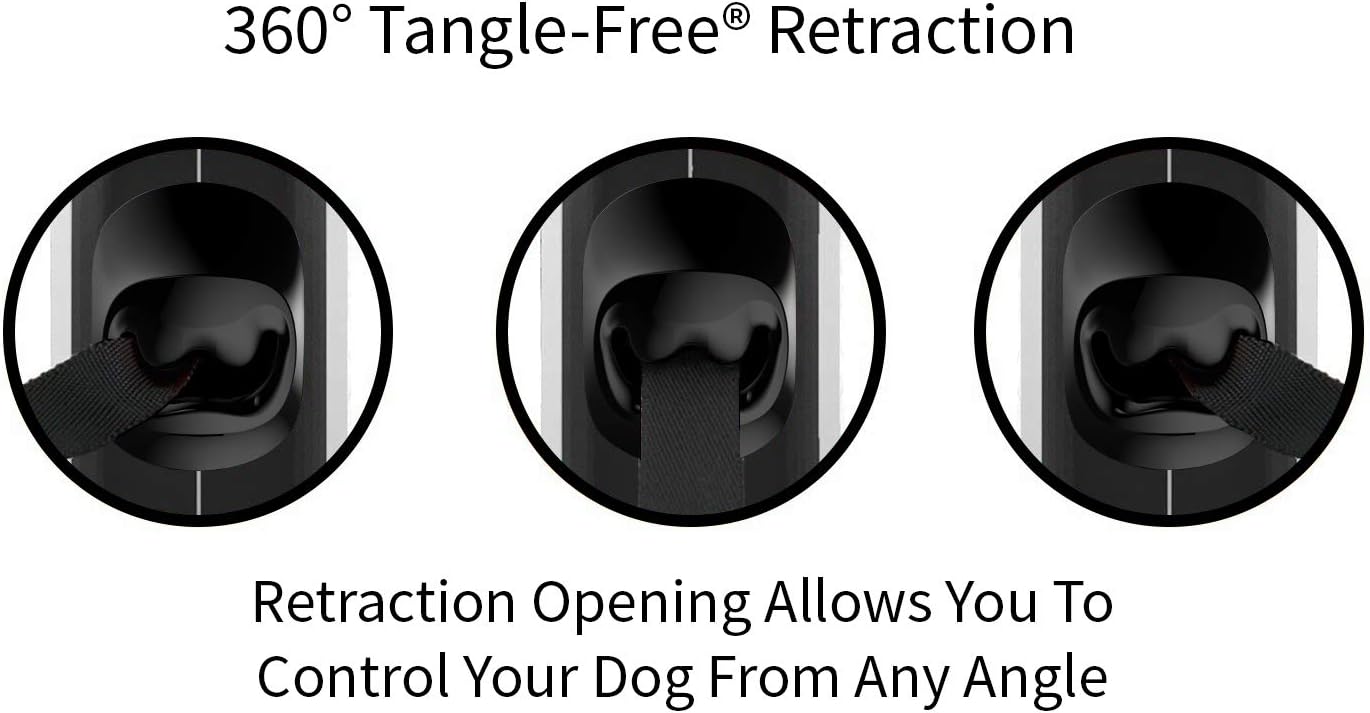 TUG 360° Tangle-Free Sturdy Retractable Dog Lead, With Slip Resistant Handle, 16-Foot (5 m) Strong Nylon TapeOne-Handed Brake, Pause, Lock, Large Size, Green