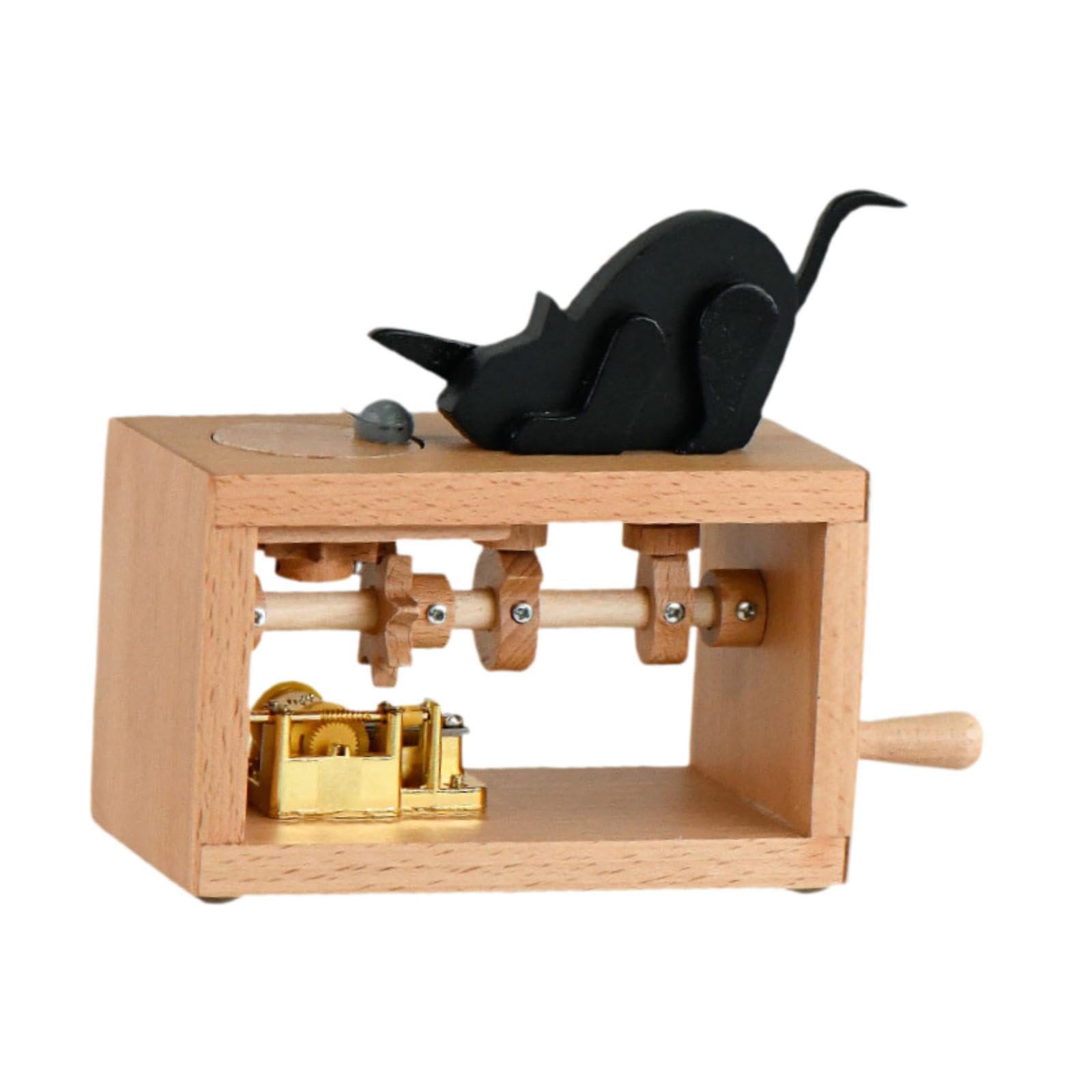 Carillon a Manovella per Collezionisti, Ornamento Musicale in Legno per Celebrazioni Speciali, Gatto