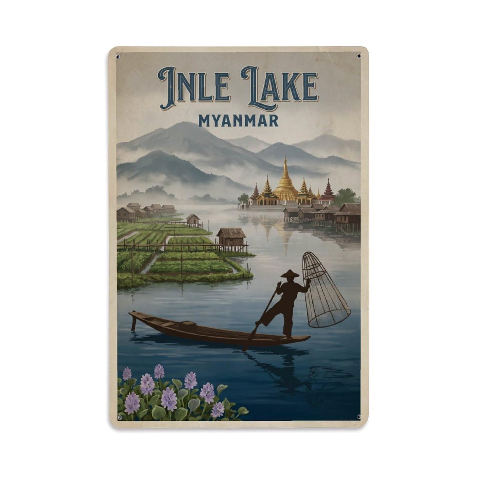 Metal Tin Sign Retro Myanmar Inle Lake Travel