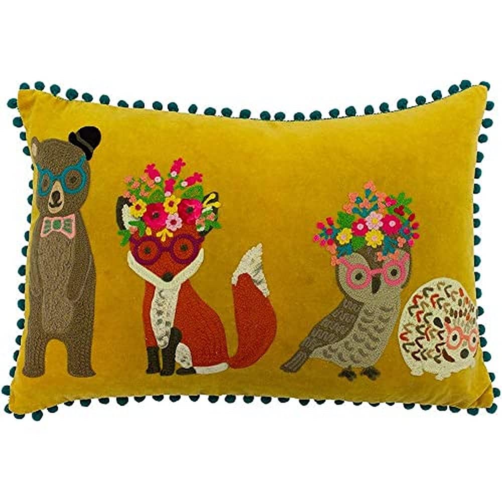 Riva Home Friends Cushion Cover Mustard Woodland Animals Embroidery Design Dry Clean Only 100 40 X 60cm Cotton 40cm X 60cm 16 X 24 Inches Buy Online In India At Desertcart