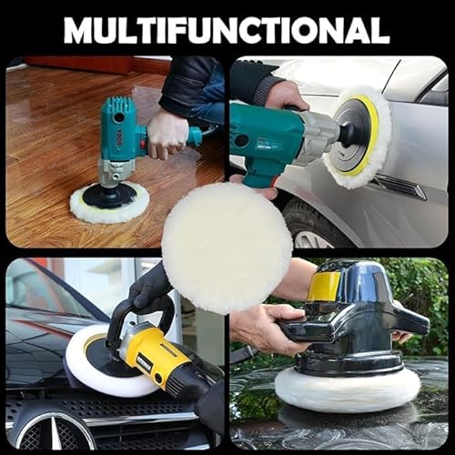 4 Stück Lammwolle Polierpads, 125mm Polieraufsatz Kompatibel mit Bosch Exzenterschleifer, Exzenterschleifer mit Klett für Auto, Autoscheinwerfer, Korkböden