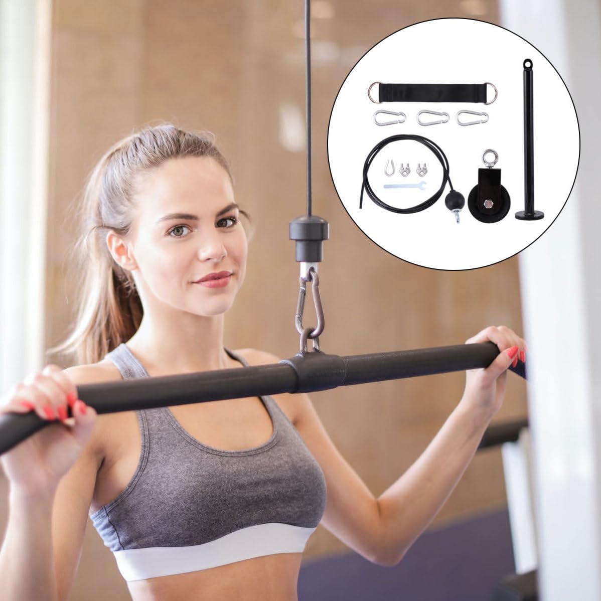 Kit de Equipo de Fitness Poleas y Cables de Metal Negro, Fácil de Instalar para Entrenamiento de Fuerza y Ejercicio Completo en Casa