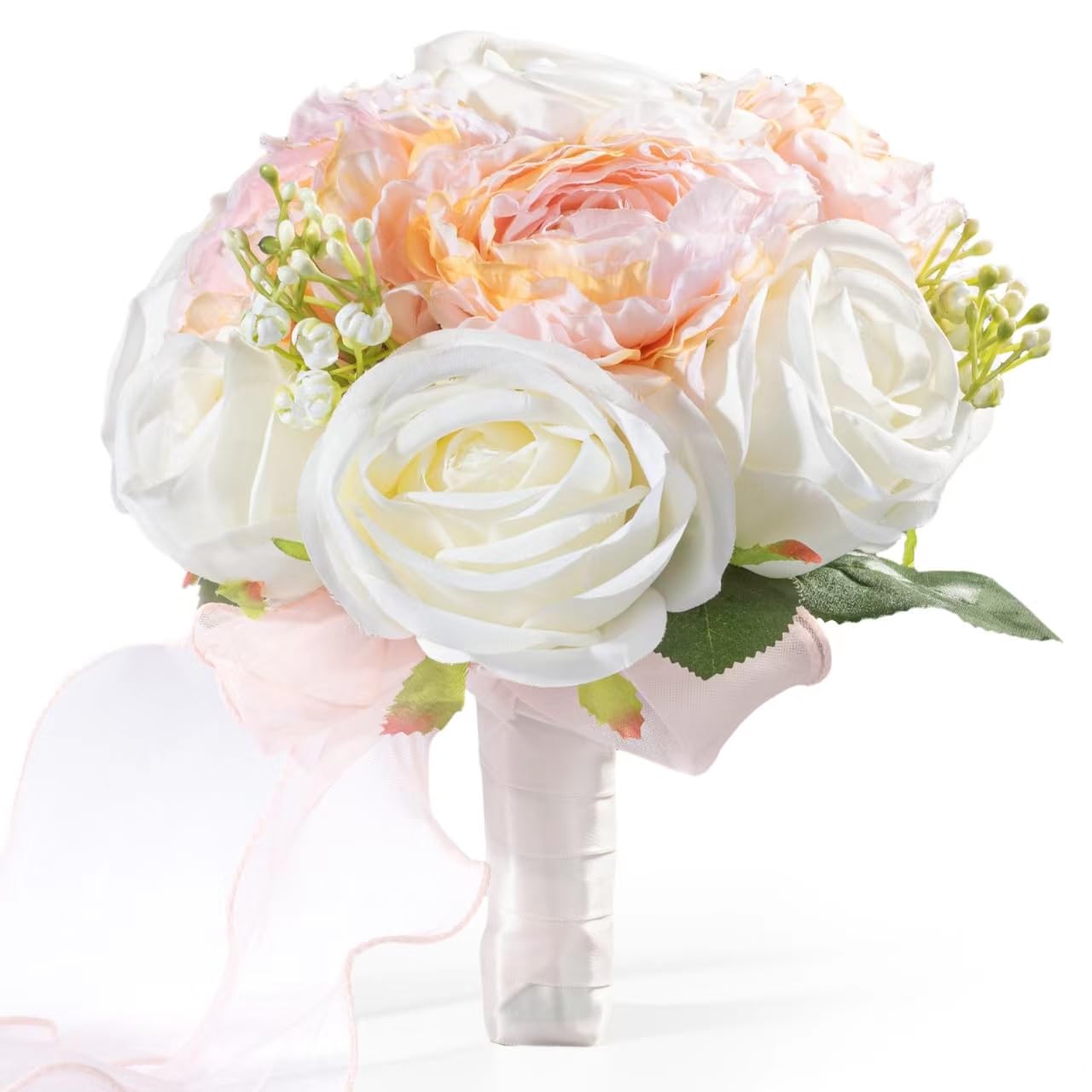 LittleStarArtificial Rose Bouquet Fake Roses with 9 LED Lights Realistic Silk Flowers Roses Bouquet for Bride Bridesmaid, Great for Home Wedding Decoration Party - Pink