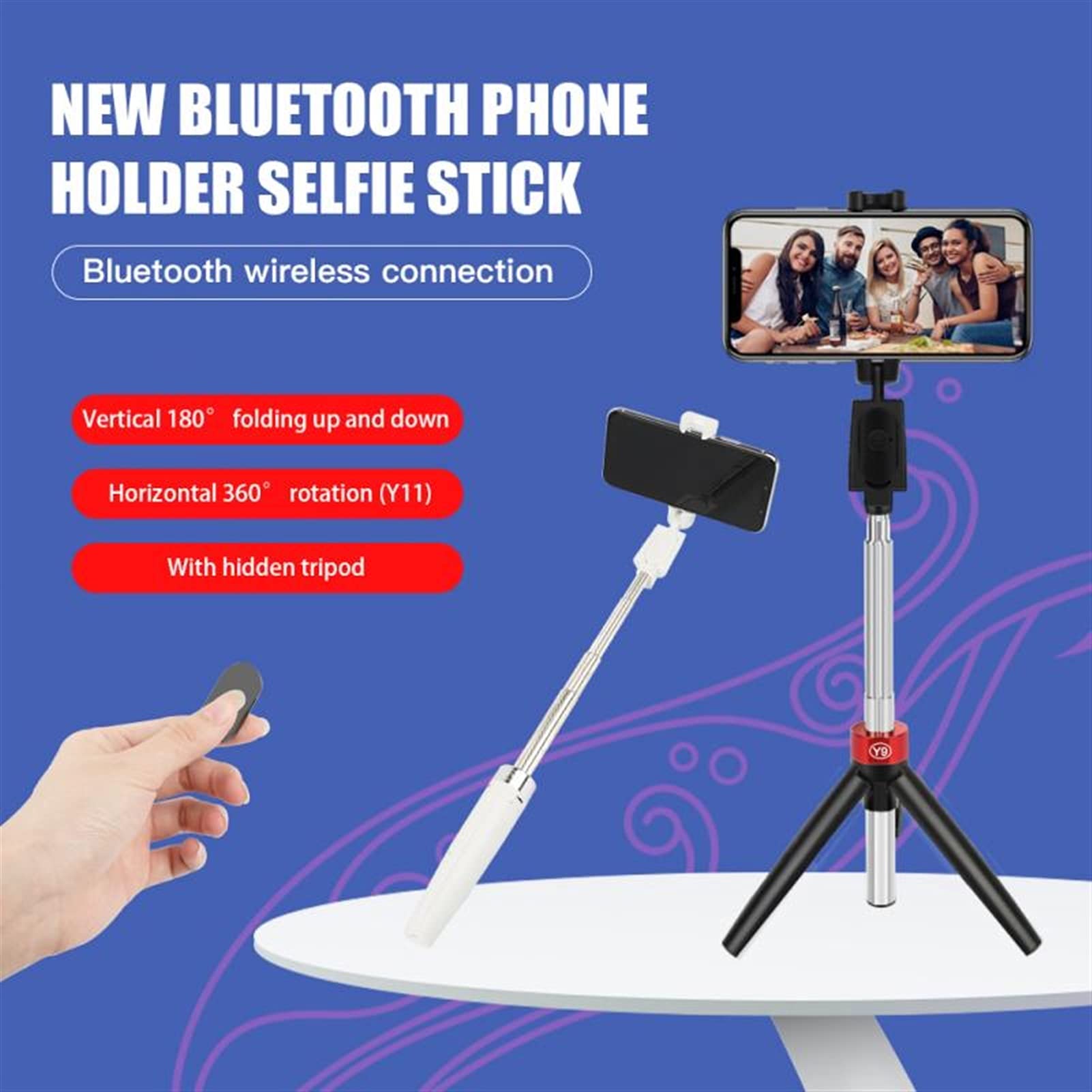 SCRUBY Bastone per selfie wireless Bluetooth 3 in 1 con treppiede, staffa pieghevole, design portatile, supporta il 98% dei telefoni cellulari (bianco Y9)