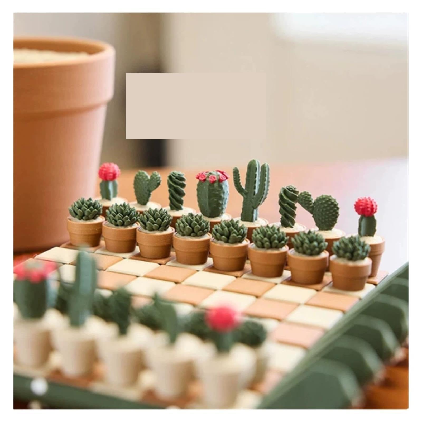 Set di scacchi internazionali a forma di cactus | Scacchiera in vaso con contenitore nascosto, gioco da tavolo strategico da tavolo decorativo