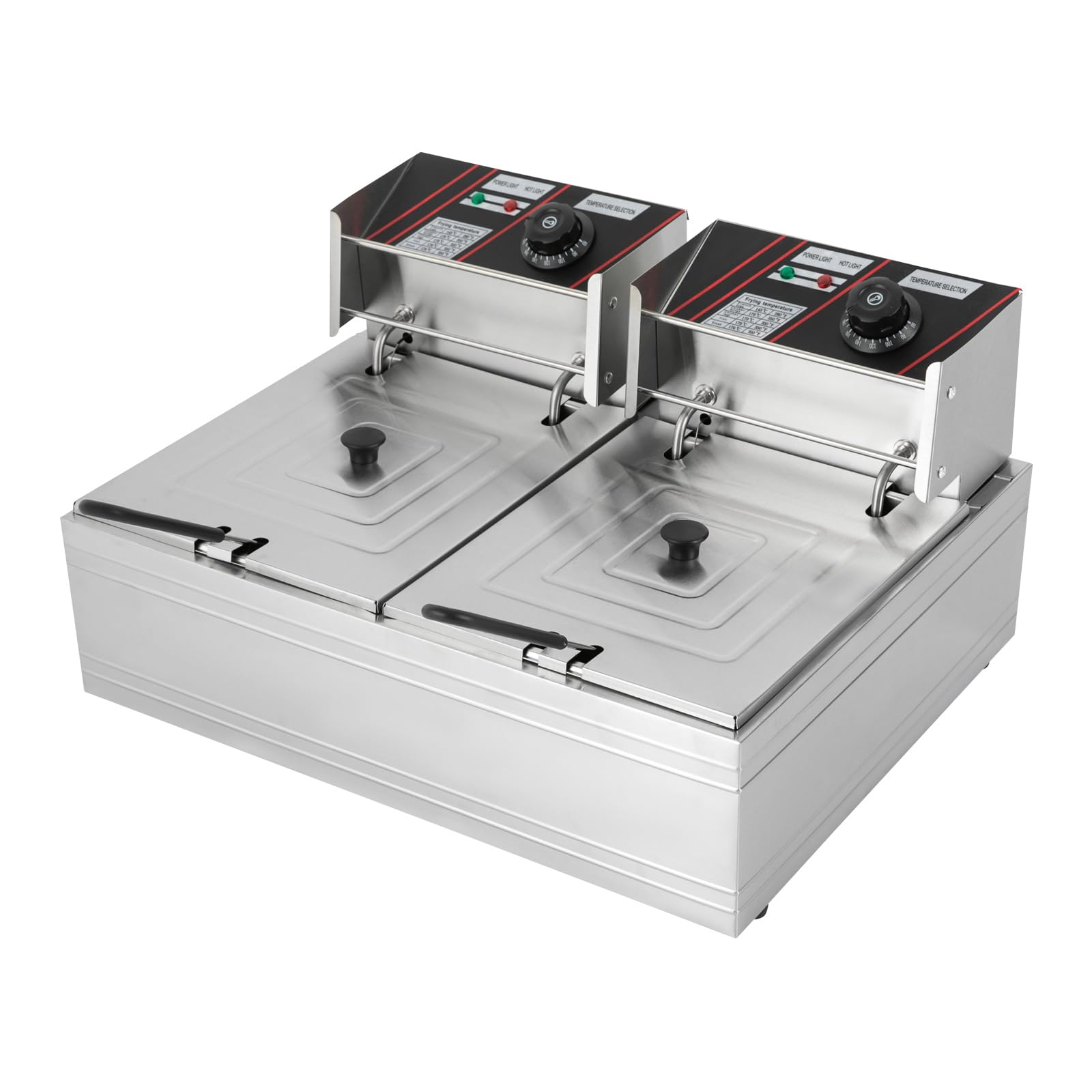 Freidora eléctrica doble de 12 litros, 5000 W, 2 x 2,5 kW, acero inoxidable, freidora profesional para restaurante o aperitivo y hogar, tapa de seguridad