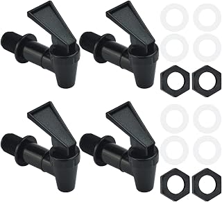 BOBOZHONG Replacement Cooler Faucet,4 Pcs Plastic Water Dispenser Cooler Faucet Tap Universal Beverage Dispenser Spigot Reusable Push Type Water Spigot Spout for Glass Jar & Drink Dispenser (Black)