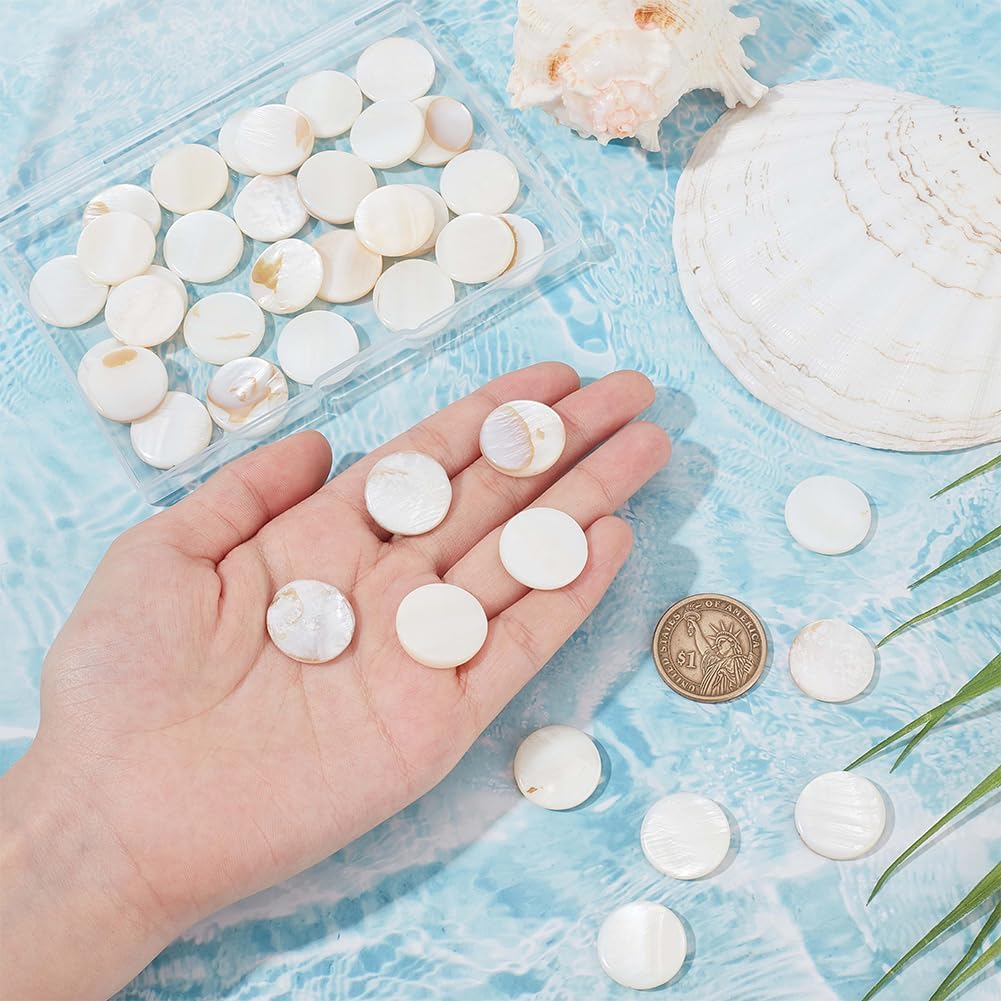 SUNNYCLUE 1 Box 40Pcs 20mm Flat Shell Beads Mother of Pearl Charms Natural Hawaii Style Round Freshwater Shells Coin Beads for Jewelry Making Necklace Bracelet Crafts Christmas Wedding Women Beginners - Image 3