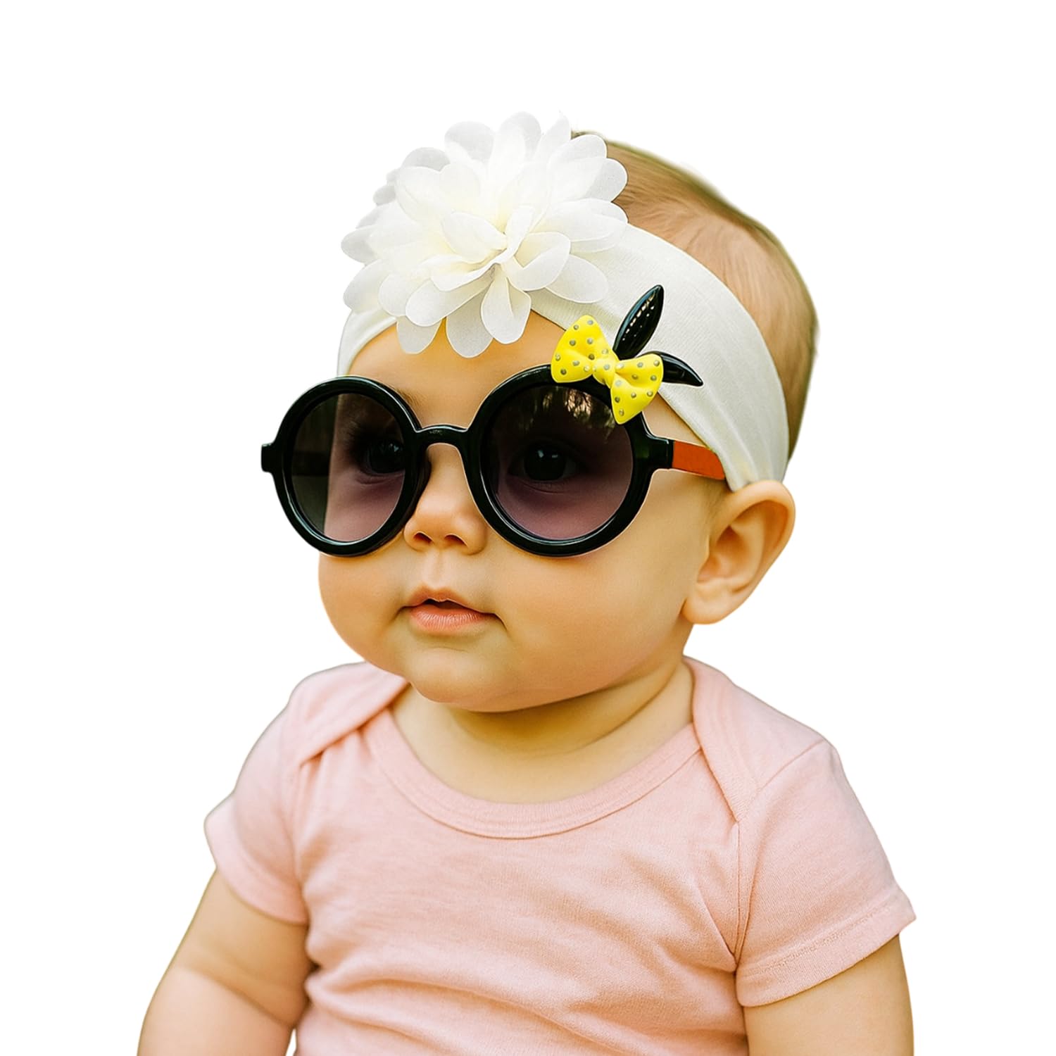SYGA Baby Flower Stretchable Headband With Uv Protection EarTie Sunglasses Stylish Combo For Toddlers And Kids (Black, Red)-image-27