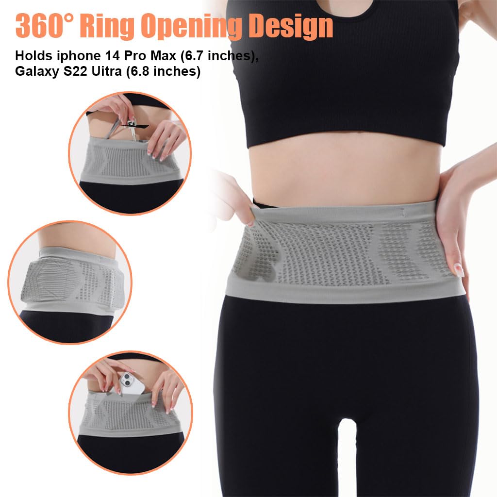 PALAY Slim Running Belt Bag with Hook, Elastic Waist Pack, Grey