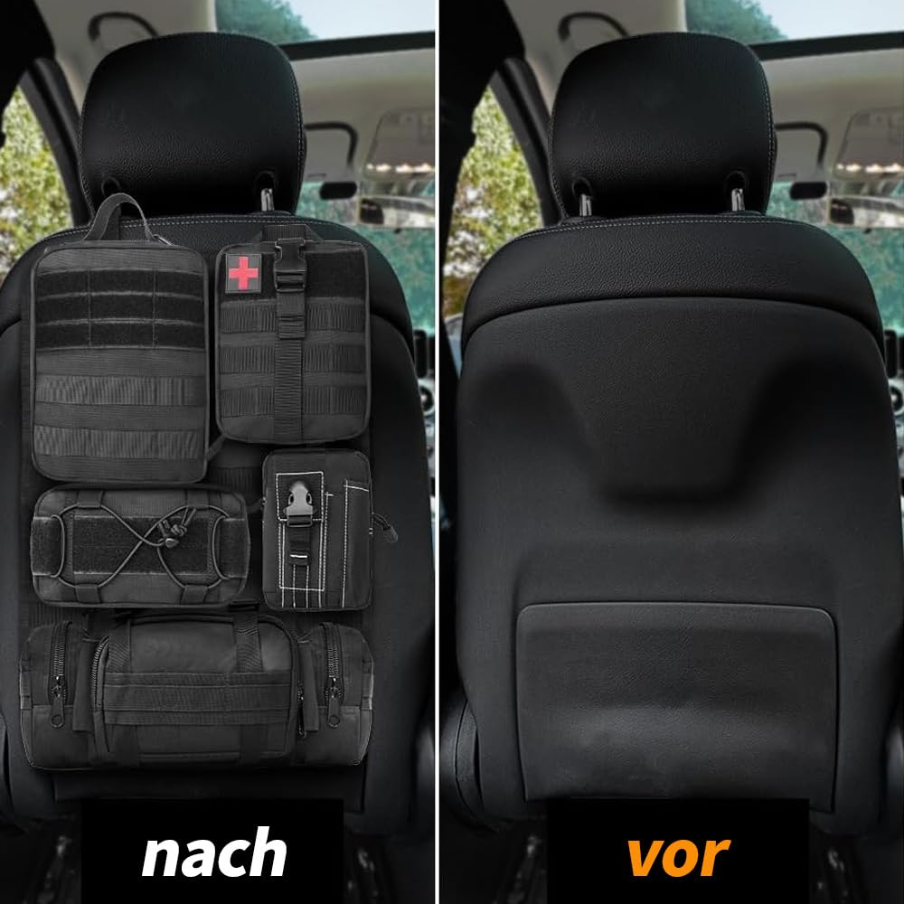 Taktischer Rückenlehnen-Organizer für Autositz – Upgrade des Fahrzeug-Panel-Organizers mit 5 abnehmbaren Molle-Taschen, universell passend für die meisten Fahrzeuge