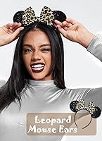 Vista 13 de Diadema con orejas de ratón de Minnie de leopardo, decoración de fiesta, diadema de orejas de ratón para disfraz de Halloween, accesorios para el 2