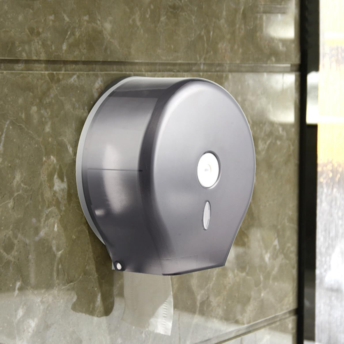 SHERCHPRY Dispensador de Papel higiénico de Pared Redondo en ABS Resistente al Agua con Ventana y Cerradura, Color Negro, para Uso en Bancos y baños