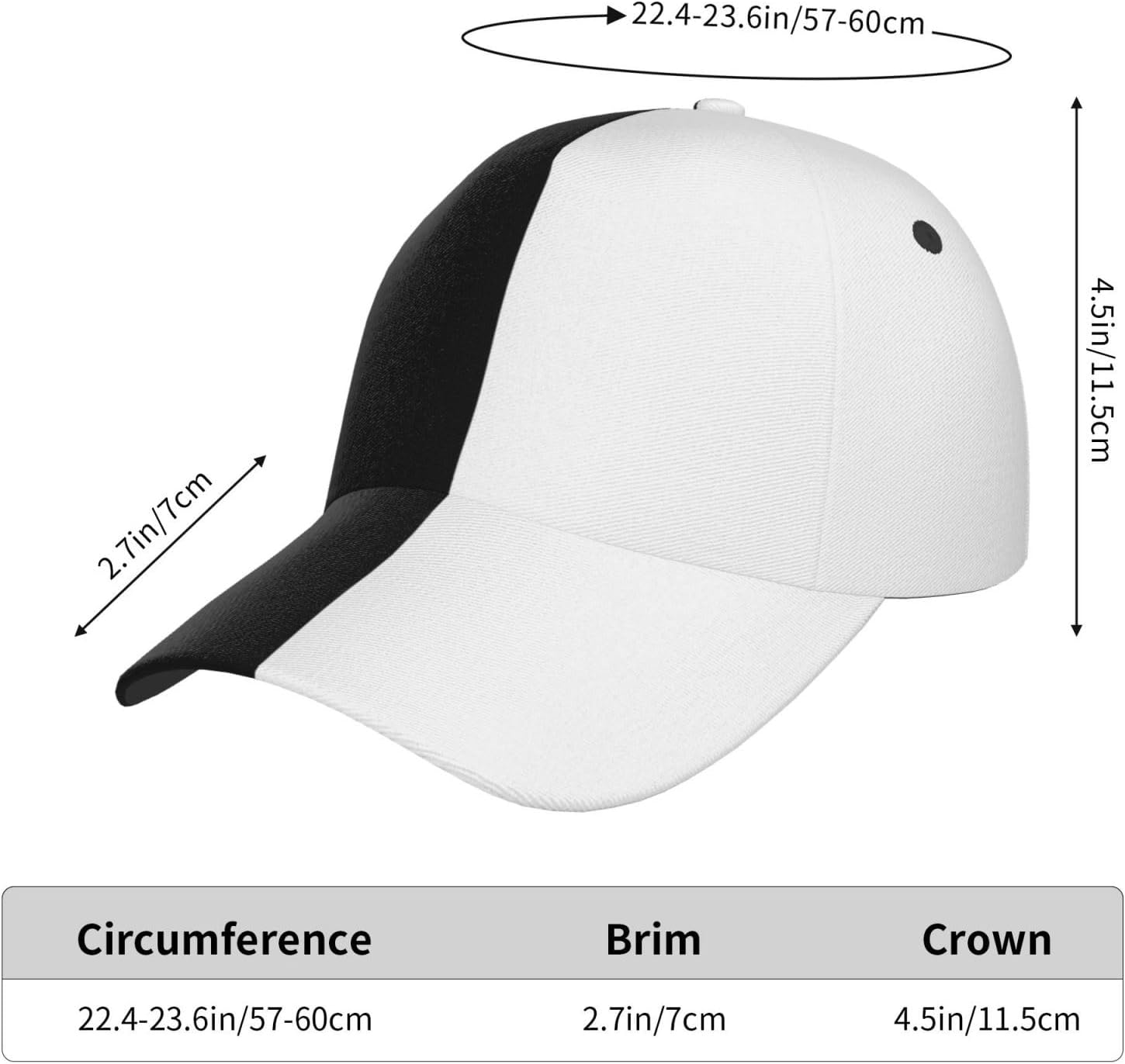 Half Black Half White Baseball Cap with Adjustable Snapback Hat for Outdoor Sun Fisherman Hat