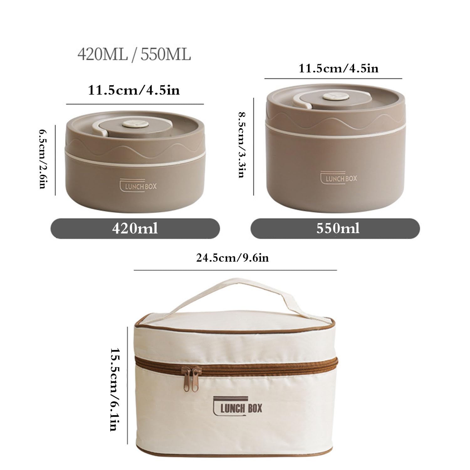 4 Pcs Boîte à Déjeuner Isotherme, Boîte à Thermique Portable étanche, Conteneurs à Déjeuner Ronds Empilables en Acier Inoxydable 304 Pour Bureau Randonnée,Beige