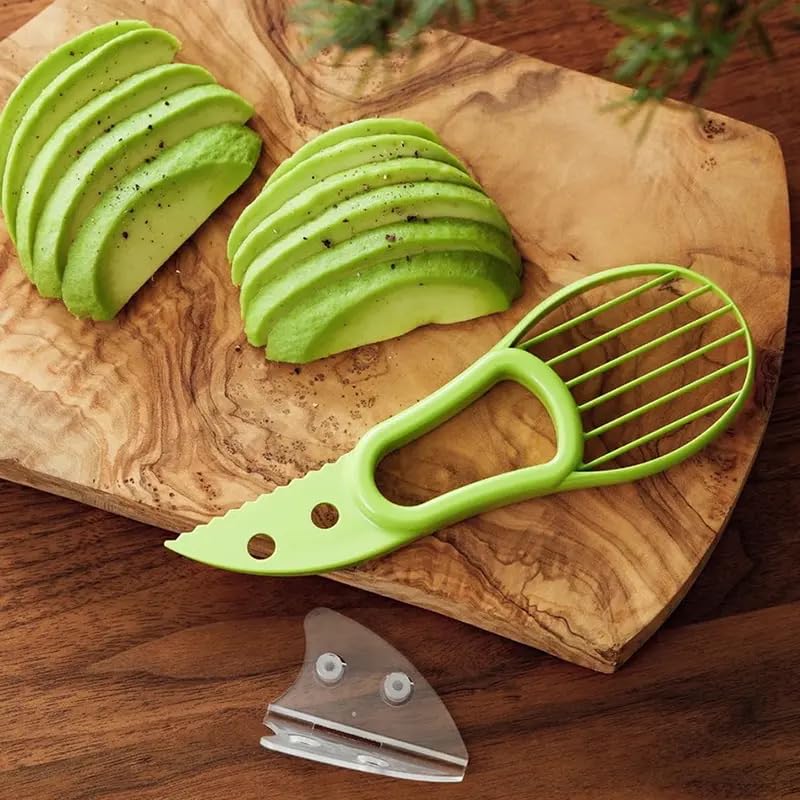 CHEFZOCO Cortador de Aguacates, Rebanador de Aguacate, Herramienta Multifuncional de Plástico y Acero Inoxidable, Verde