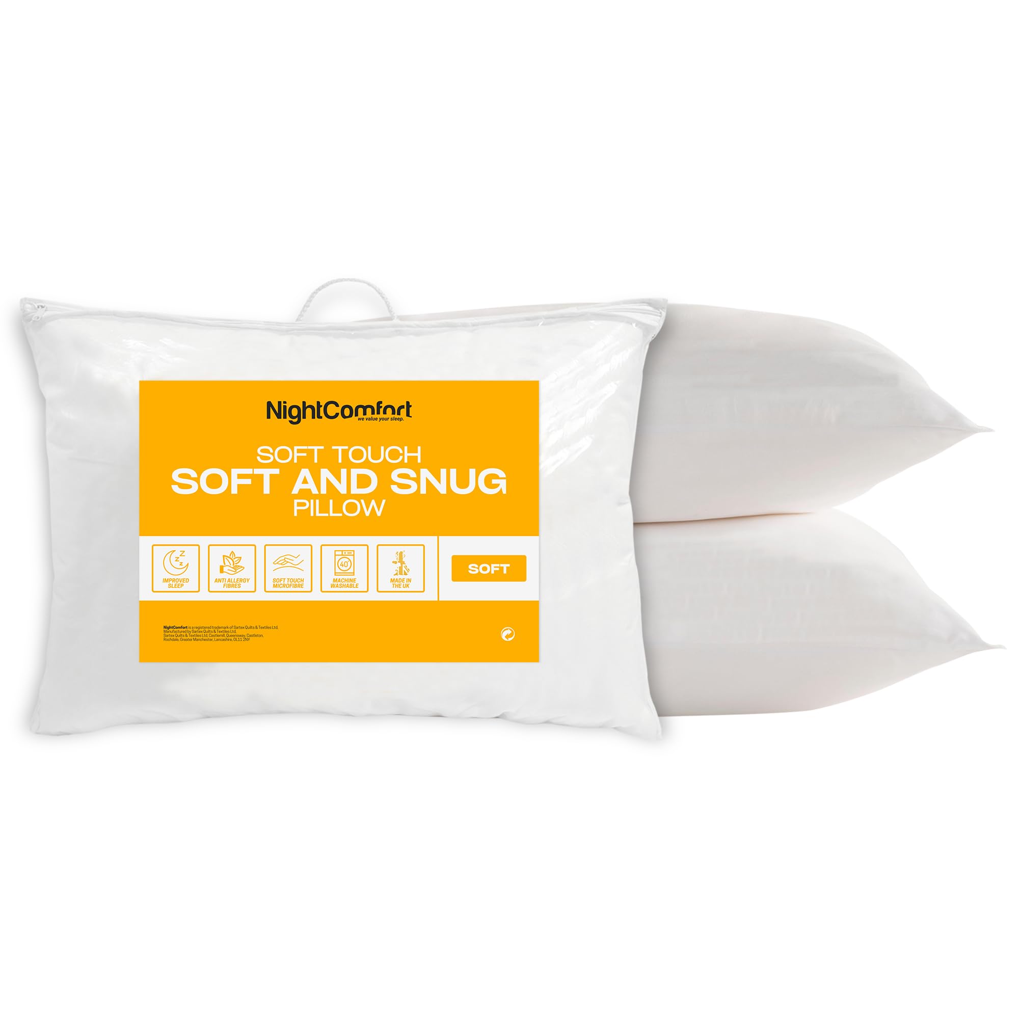 Night Comfort White Soft & Snug Anti-Allergy Pillow Pack Of 2 – Waterproof Hypoallergenic Breathable Soft Support Pillows For Front And Stomach Sleepers Filled With Bouncy Hollowfibre (46Cm X 74Cm)