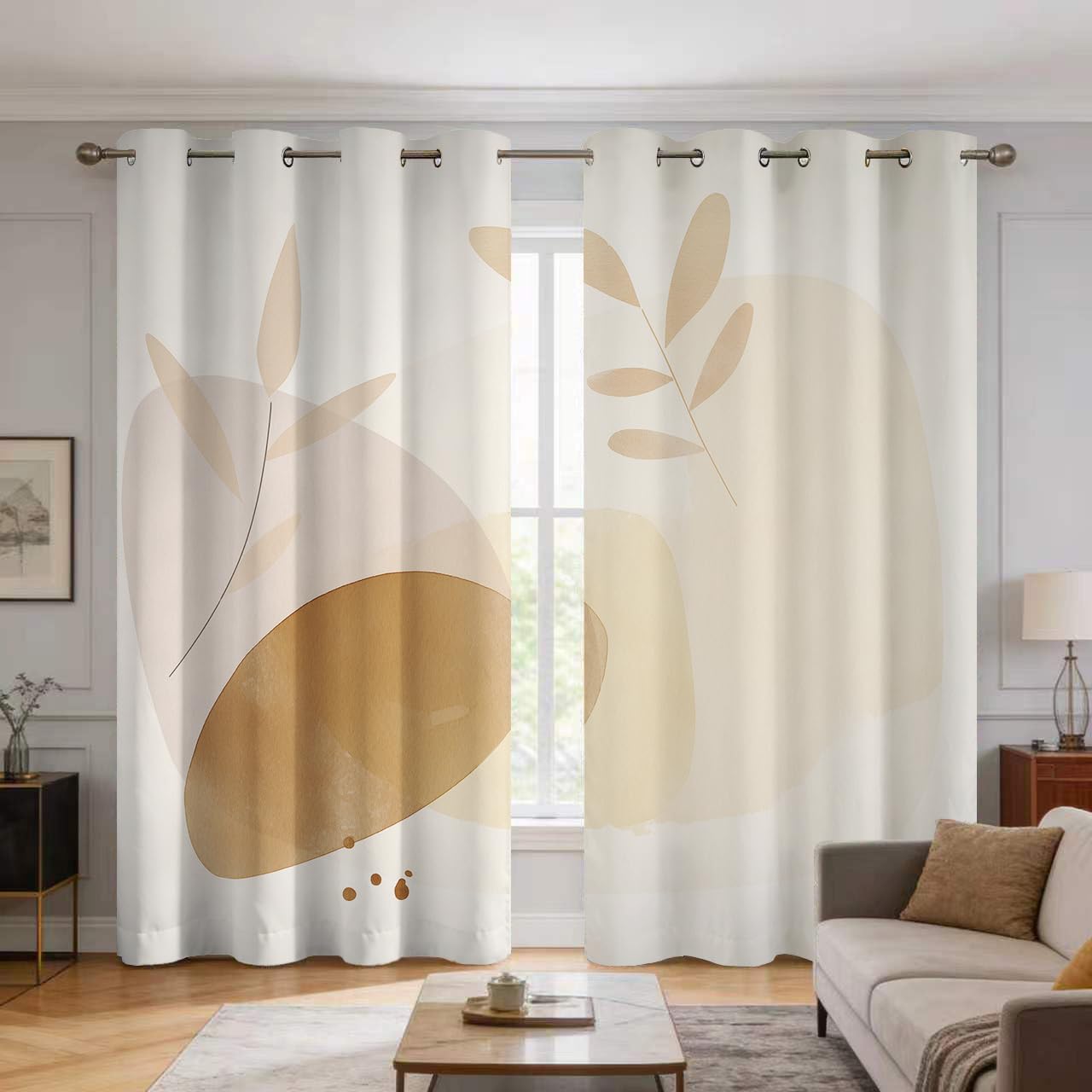 Rideaux occultants imprimé boho beige neutre 75x166 cm 2 panneaux