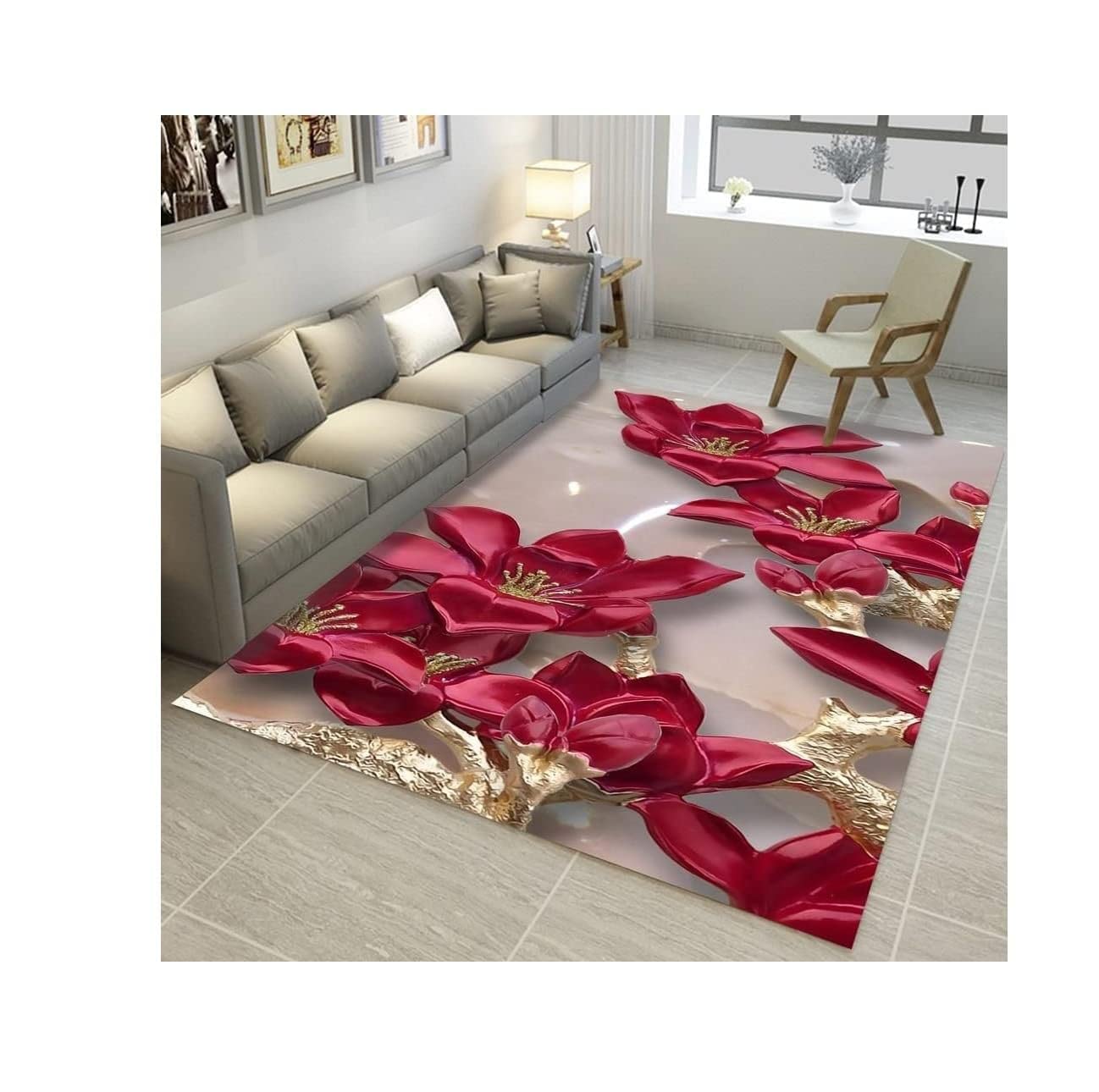 TONSYL Super Soft Pink Flower Design Carpet 3D Printed Patterns for Modern Carpet and Home Decor Plush Area Rug Non-Slip Washable Beautiful Floor Dorm Bedroom Living Room Kids Nursery Rug for Girls