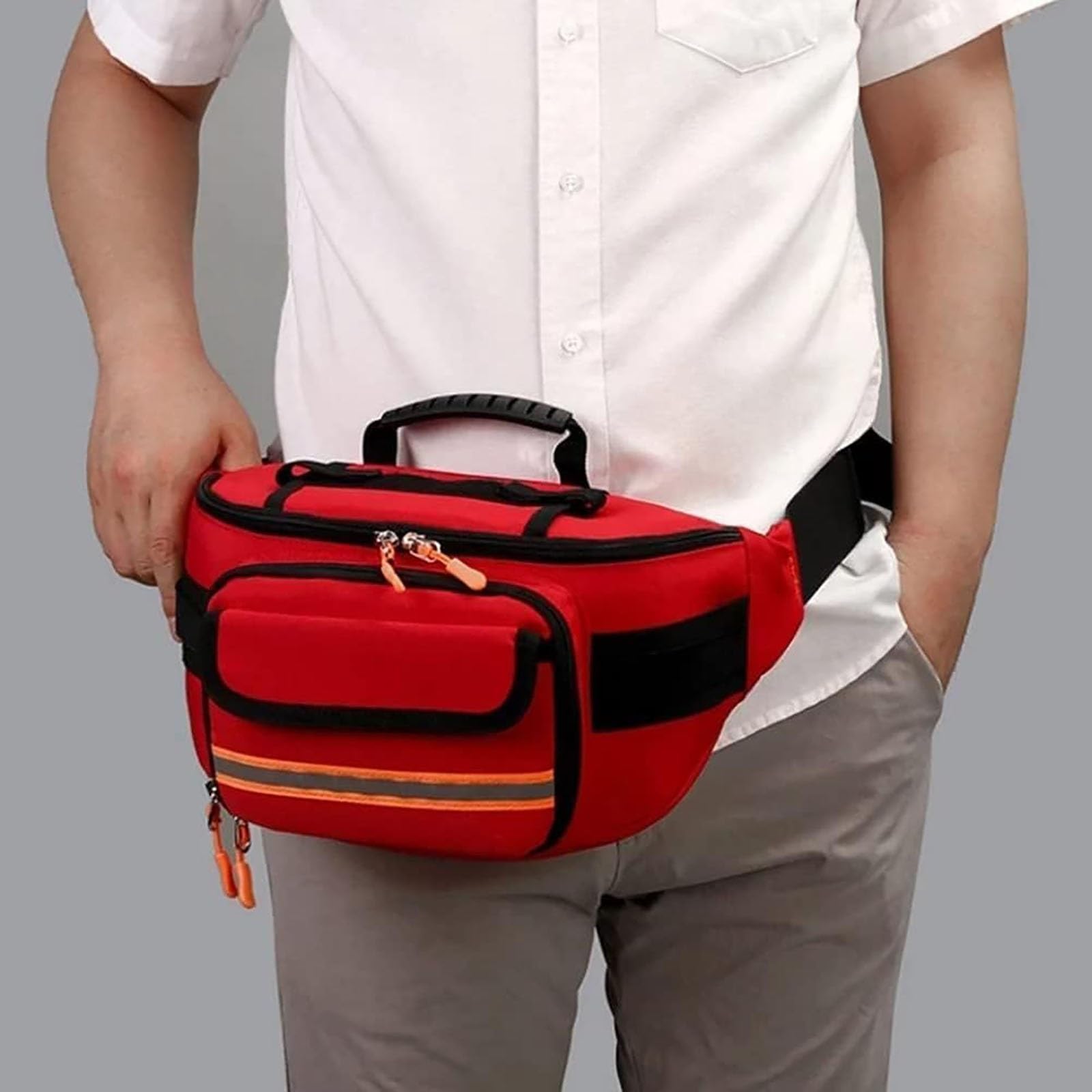 Riñonera portátil de primeros auxilios, bolsa de primeros auxilios, bolsa vacía para primeros auxilios, bolsa compacta de medicina de supervivencia, para el coche, el hogar, la oficina(Black)